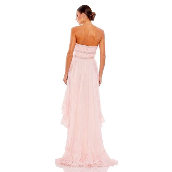 Mac Duggal Strapless Beaded Ruffle High Low Prom Gown in Ice Pink Sz 4 Princess - Picture 2 of 16